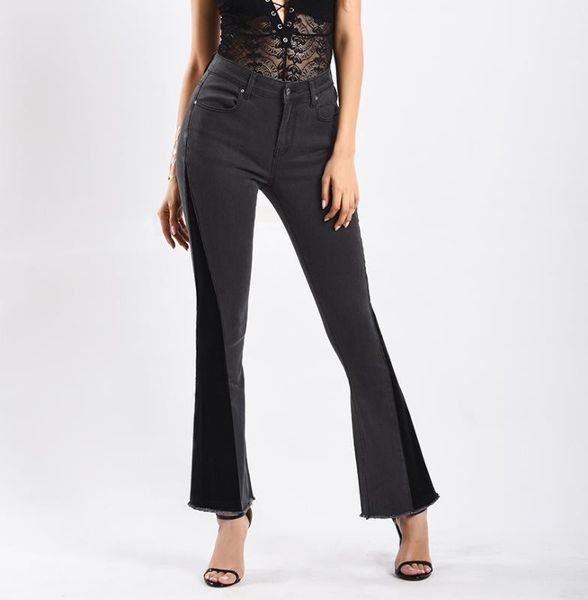 

high waist flare jeans black bell bottom ripped female jeans for women denim skinny mom wide leg f8051, Blue