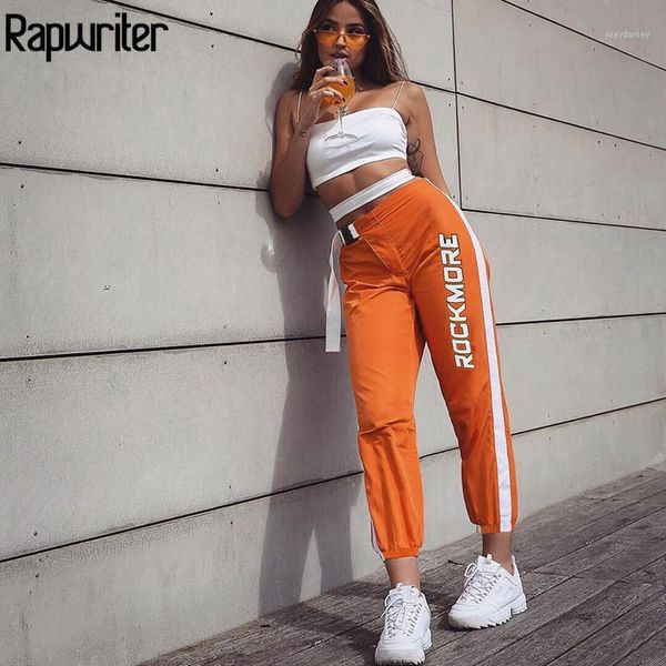 

rapwriter fashion panelled letter printed buckle stretch high waist pants women 2018 pencil pants streetwear jogger bottom1, Black;white
