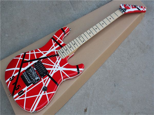 

upgraded edward van halen 5150 white stripe red electric guitar floyd rose tremolo bridge, locking nut, maple neck & fingerboard