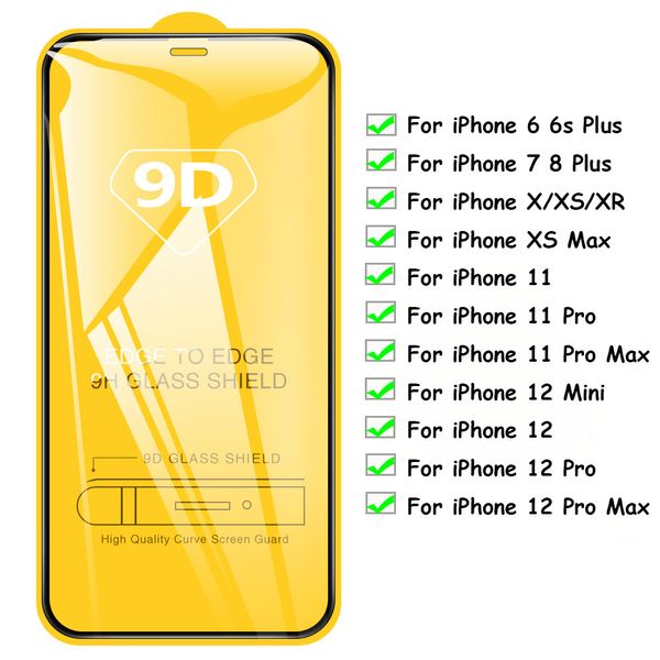 9D Volle Abdeckung Kleber Gehärtetes Glas Telefon Screen Protector Für iPhone 12 PRO MAX 11 XR X XS MAX 8 7 6 Samsung A01 A11 A21 A31 A41 A10E A20E
