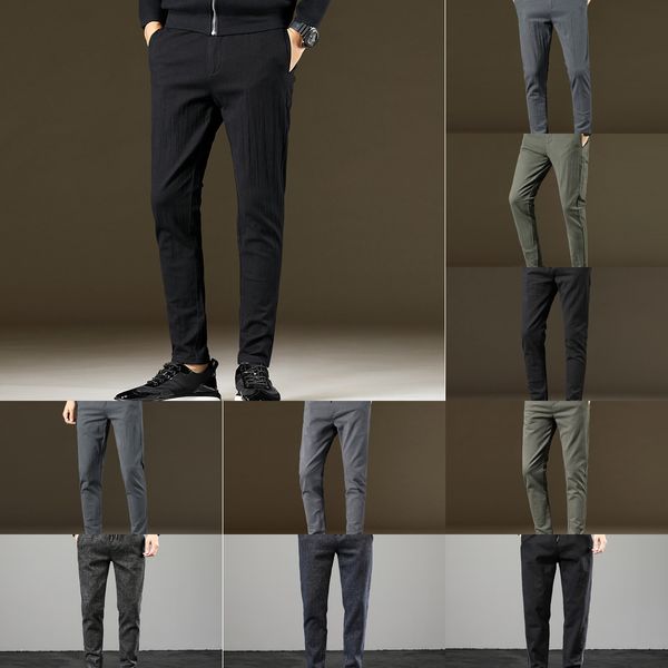 

весна 2020 новая мужская брюки вскользь пригонки микро упругой случайного тренда небольшой брюки ноги молодость мода длинные брюки aoela, Blue