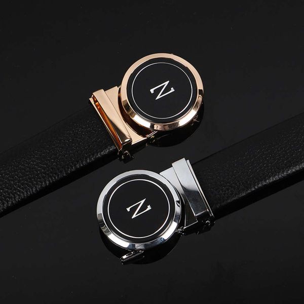 

belt men's leather head leather business automatic buckle belt personality fashion korean young men's round buckle trouser belt, Black;brown