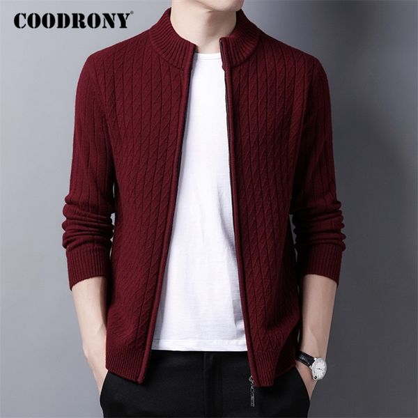 

coodrony brand sweater men 100% merino wool cardigan men clothing autumn winter thick warm sweatercoat c3011 201224, White;black