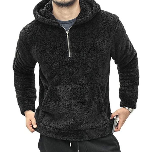 

fashion men autumn winter warm casual hooded sweatshirts long sleeve zipper collar polar fleece white black brown kg-238