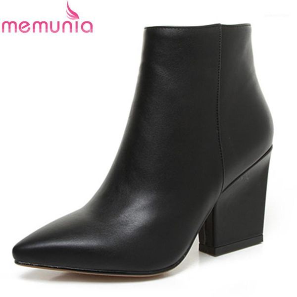 

boots memunia 2021 est ankle women pointed toe autumn short zip classic high heels dress shoes ladies office woman1, Black