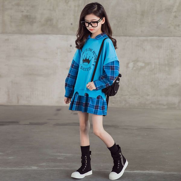 

college 2020 women's autumn drs new children's korean medium length fake two girls' foreign sle long sve shirt, Black