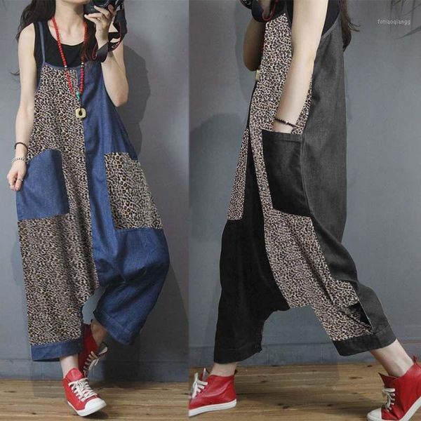 

plus size women's drop crotch jumpsuits zanzea kaftan overalls summer patchwork leopard rompers female dungaree playsuits pants1, Black;white