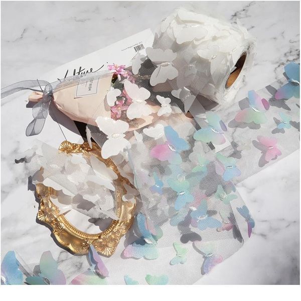 

5yards 80mm colorful gradient butterfly organza ribbon for diy craft ribbon gift wrapping hair bowknot diy christmas jllusv, Pink;blue