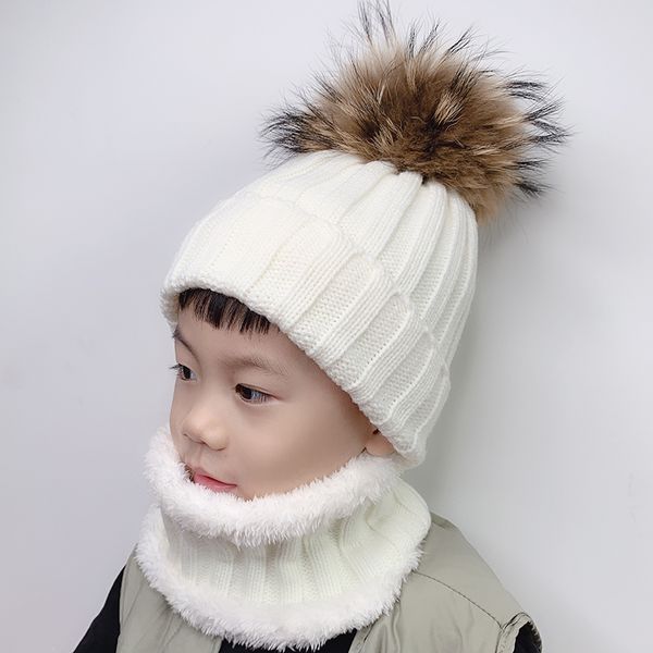 

дети мальчики девочки теплый руно liner beanie hat шарфа зимние вязаные шапки для детей детские fur помпонное skullies шапочки y201024, Blue;gray