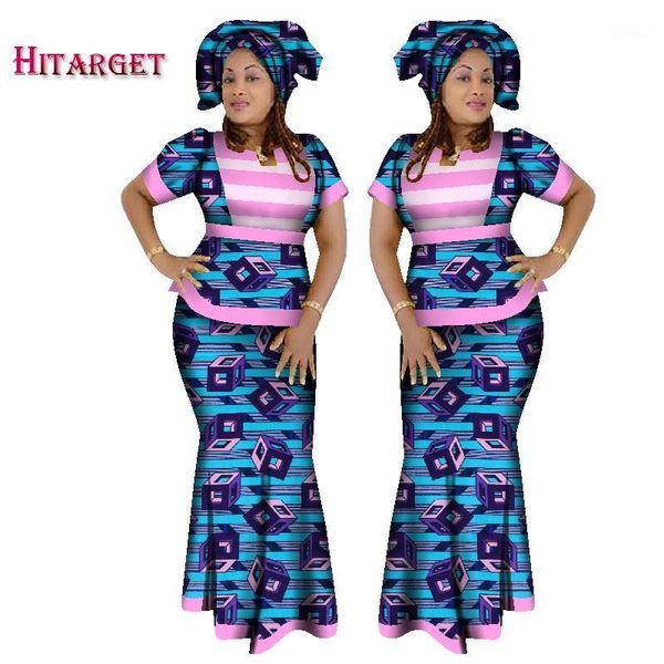 

2018 hitarget african women 2 piece set dashiki cotton print wax crop and skirt set+head scarf african kanga clothing wy12101, Red