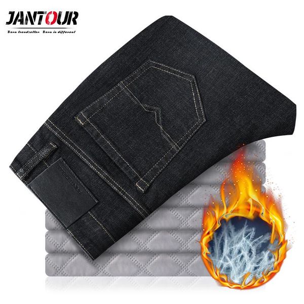 

Winter Thick Warm Duck's Down Jeans Mens Quality Brand Fleece Pants Men Black Business Casual Straight Trousers Big Size 38 40, Blue