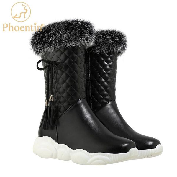

boots phoentin pink fringes with fur footwears woman 2021 tpu platfrom winter zip closure shoes female chic ft1227, Black