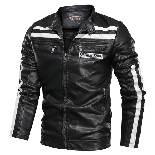 

2021 new slim fit motorcycle leather jacket men biker pu coat faux causal autumn male baseball jackets cu21, Black