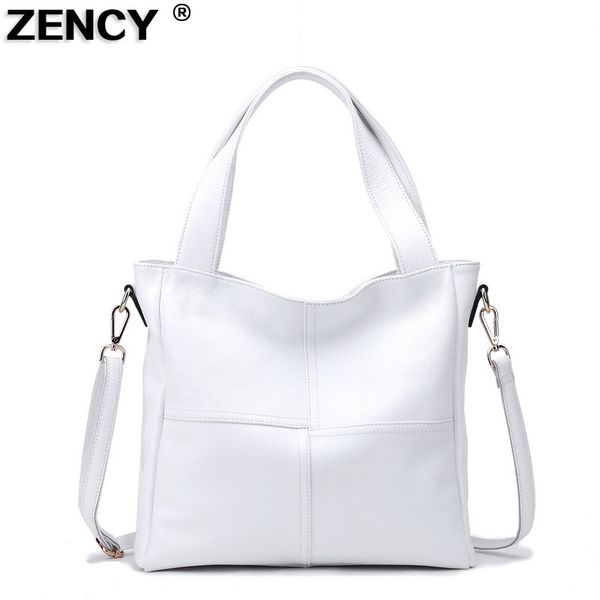 

2020 zency 100% soft genuine leather women shoulder bags handbag female handle strip messenger black white cowhide satchel c0121