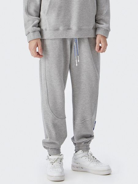 

men drawstring waist patched detail joggers 31kq#, Black