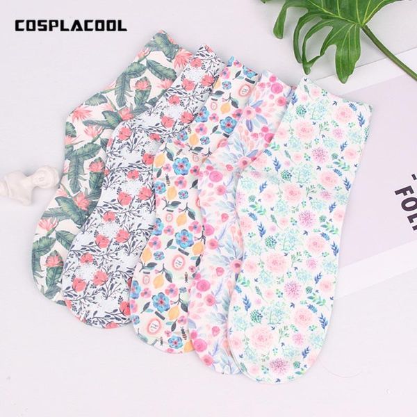 

socks & hosiery [cosplacool] meias design spring fall/winter women's fashion flowers printing cotton funny, Black;white
