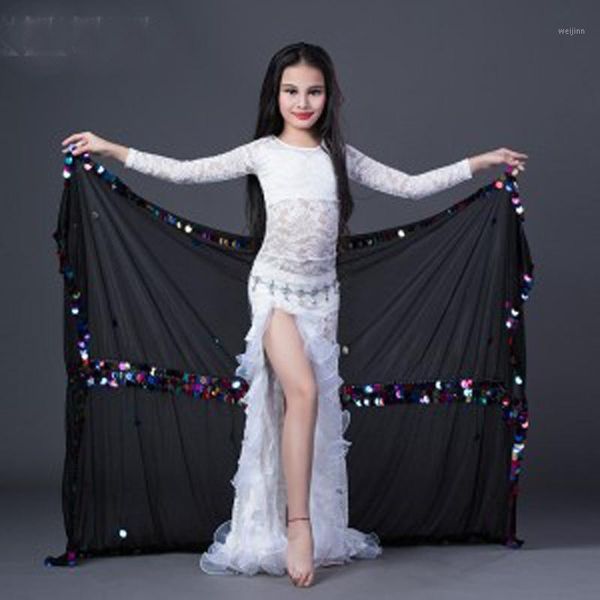 

kids/children belly dance malaya shawl veils hand-made sewed sequins dancing shawls stage show props veil bellydance accessory1, Black;red
