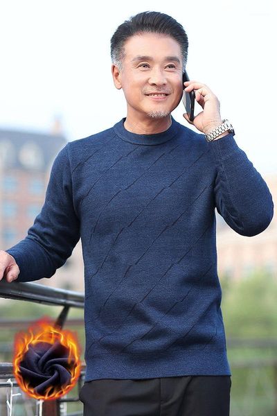 

men's sweaters dad winter round neck with fleece and thick warm sweater middle-aged elderly men shirt for large1, White;black