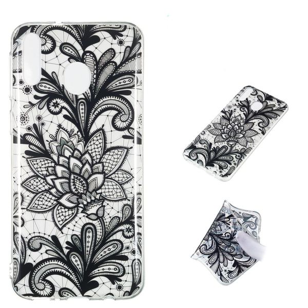 

black flower pattern highly transparent tpu protective case for galaxy m20