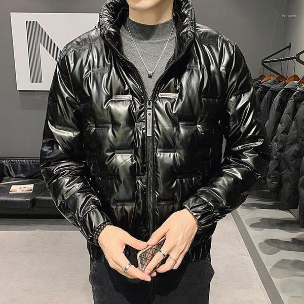 

men's winter down jacket men 2020 fashion warm slim fit reflective jackets coat soft shell casual solid color jacket for men1, Black