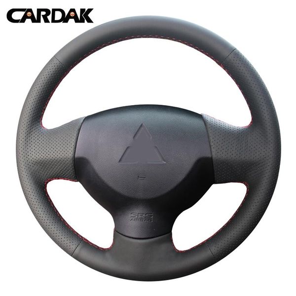 

cardak hand-stitched black artificial leather steering wheel cover for mitsubishi lancer ex 10 lancer x outlander