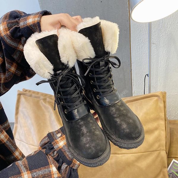 

2021 women brown boots winter shoes fashion brand plush snow boots lady shoes female brand warm black fur black