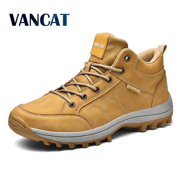 

brand winter casual leather sneakers autumn men work outdoors non-slip hiking men's shoes size 39-48, Red;white