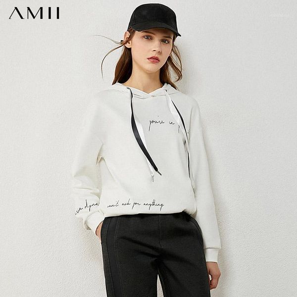 

amii minimalism autumn winter sweatshirt women fashion hooded printed thick hoodie women female pullover 120203031, Black