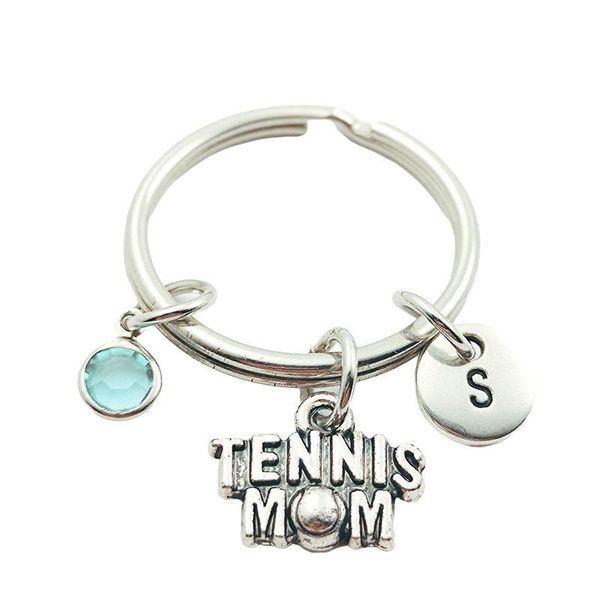 

tennis mom initial letter birthstone keychains keyrings creative fashion jewelry women gifts accessories pendants, Silver