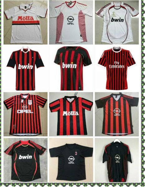 

short leeve 90 91 retro shirts home 96 97 gullit soccer jersey 01 02 03 maldini van basten football ronaldo kaka inzaghi 06 07 ac milan 2009, Black;yellow