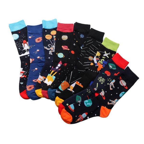 

novelty design men socks creative space rocket alien planet large size funny crew socks fashion street style men's cotton, Black