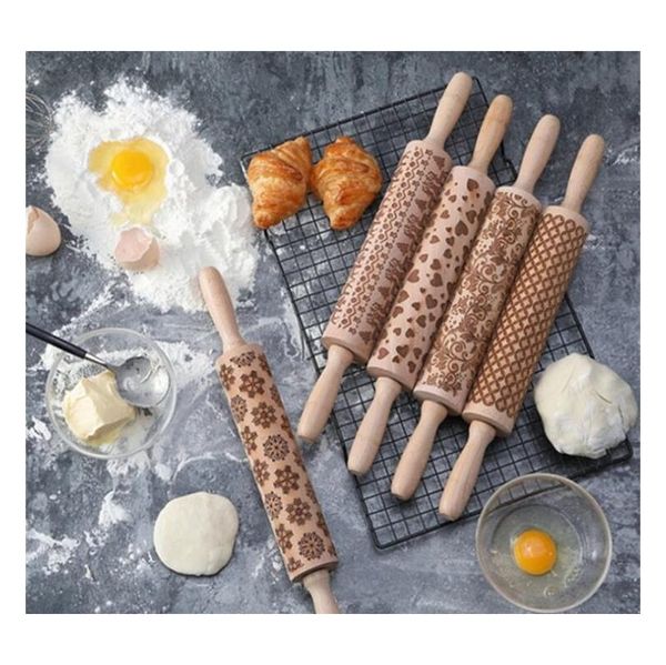 

8 designs embossing wood rolling pin flour stick roller bakeware for fondant pie crust cookie pastry dough roll jllwqy mx_home