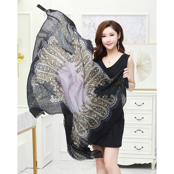

spanish md autumn winter wool scarf boiled wool bohemian style printed large scarf shawl woman, Blue;gray