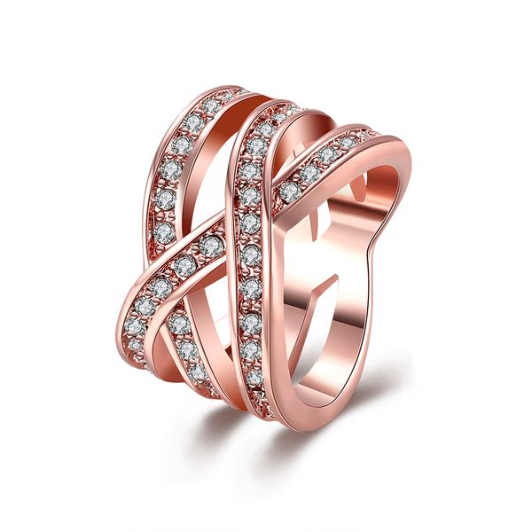 Clássico 18k rosa banhado a ouro feminino elegante grande anéis de banda de casamento genuíno cristal austríaco moda traje jóias para mulher