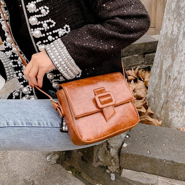 

cross body vintage crossbody bags designer flap handbag trend shoulder purses solid color pu leather for women 2021 handbags