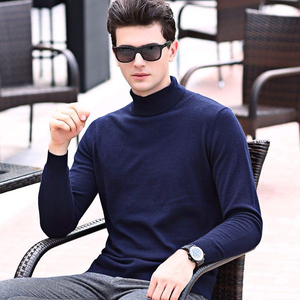 

2020 brand new autumn winter men's turtleneck sweater thin knitted sweater for male pure color sweater, White;black