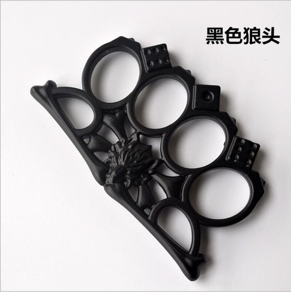 

self-defense weapon black wolf head iron four-fingered tiger hand clasp fist clasp tiger finger martial arts glove hand support ring ring