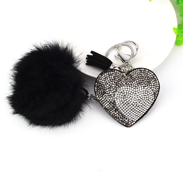 

keychains creative heart keychain faux fur ball key chains fashion bag car rings pendant tassel hanging ornaments jewelry gifts, Silver