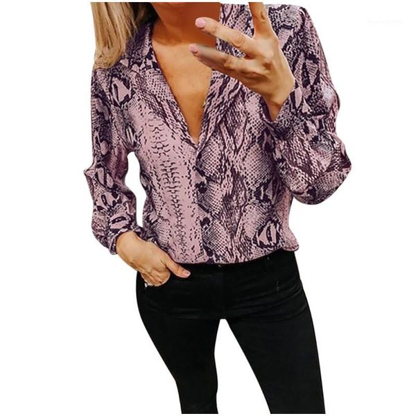 

womens snake print blouse floral print button long sleeve snake shirts spring summer casual tunic chiffon polera mujer 20191, White