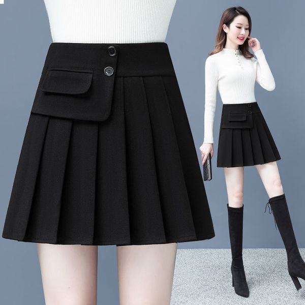 

new 2021 style plaid high skirt autumn winter female wool skirts y366 3qv2 v6lc, Black