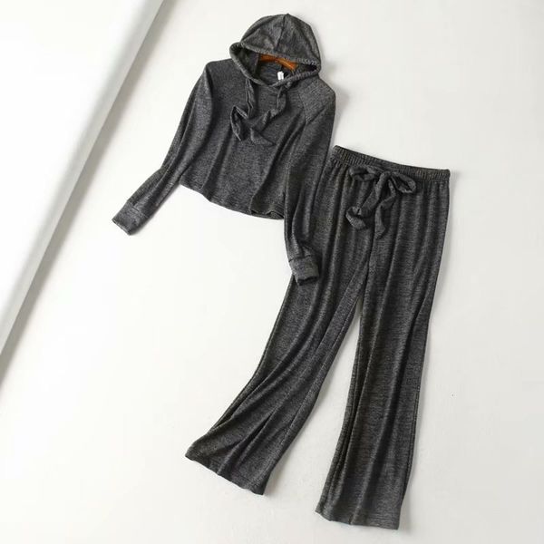 

waist fall short 2019 hooded women's high sweater + drawstring slacks running suit, Gray