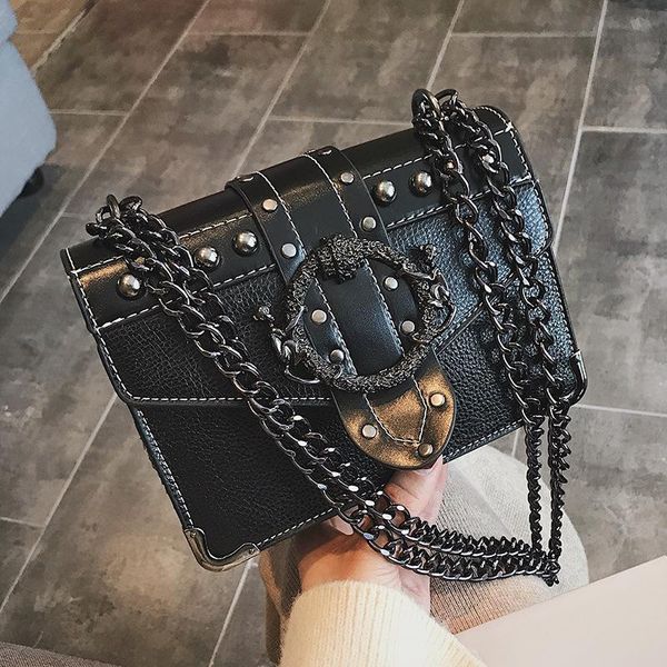 

2020 european style fashion women quare bag pu leather women designer handbags rivet chain shoulder messenger bag