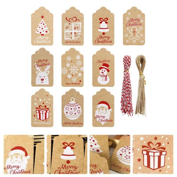 

greeting cards 1 set xmas kraft paper tags retro snowflake deer tree labels