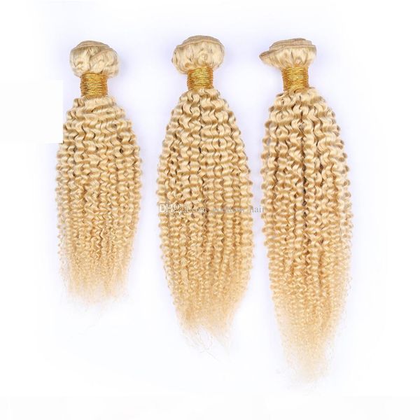 

selling brazilian blonde color human hair bundles 3pcs lightest blonde funmi hair weave afro curly hair extensions double wefted, Black