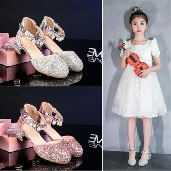 

new spring summer girls shoes children pearl pendant crystal performance princess baby leather shoes kids student high heeled 02 jllsfe, Black