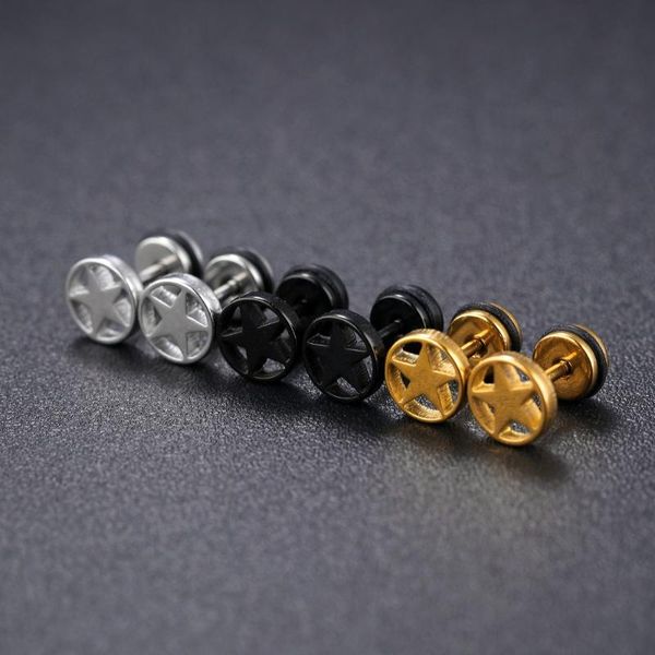 

lot 5pair of fashion new list women stainless steel pentagram earring studs in bulk gold black, Golden;silver