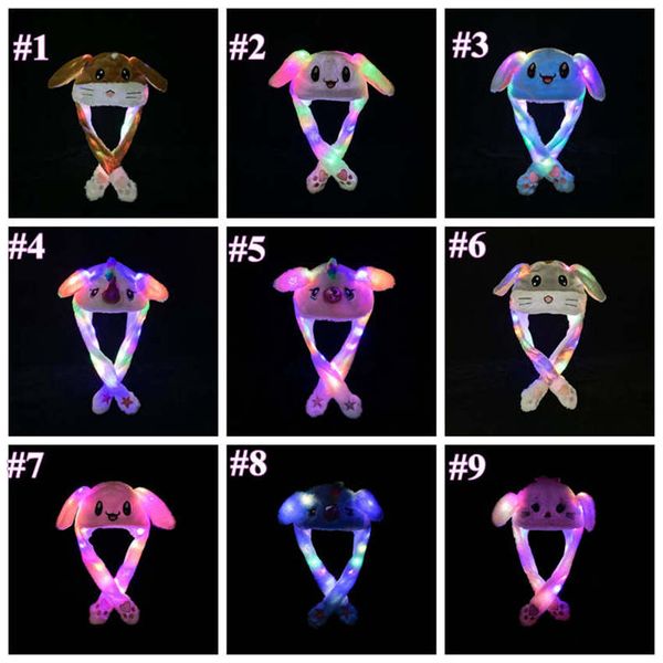 

26 styles led plush cartoon animal cap for rabbit cat bunny ear moving light hats kids christmas warm hats designer children's hat, Blue;gray