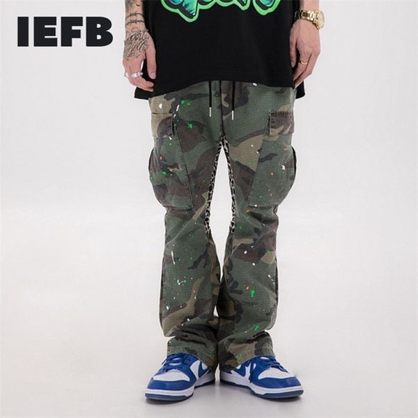 

iefb /men's wear tide camouflage patchwork leopard print pants hip-hop streetwear trend elastic waist trousers new 9y2340 201110, Black