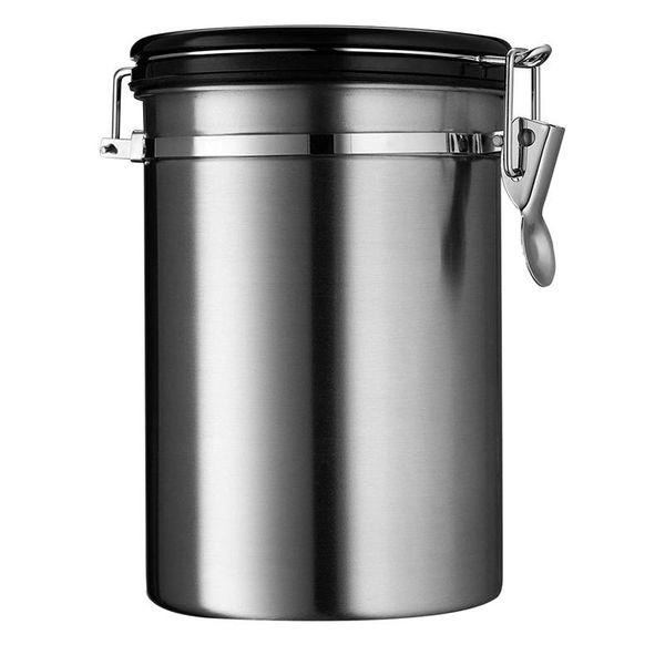 

stainless steel storage coffee canister with airtight lid, co2 vent valve, measuring scoop and date tracker wheel,36oz.