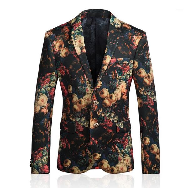 

mens floral blazer 2019 new spring autumn flower printed blazer men slim fit stage for singers prom jacket cd301, White;black